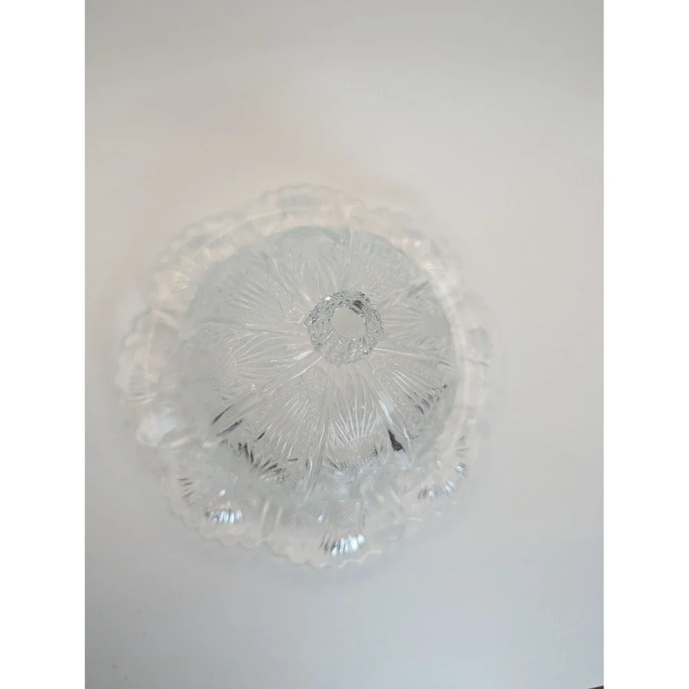 Vtg Clear Pressed Glass Higbee Thistle Starburst Domed Cheese Butter Dish 7.5in